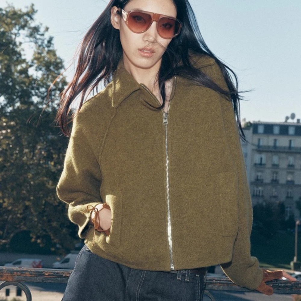 Zara Oversized 100% Wool Jacket in Moss Green Size M-L